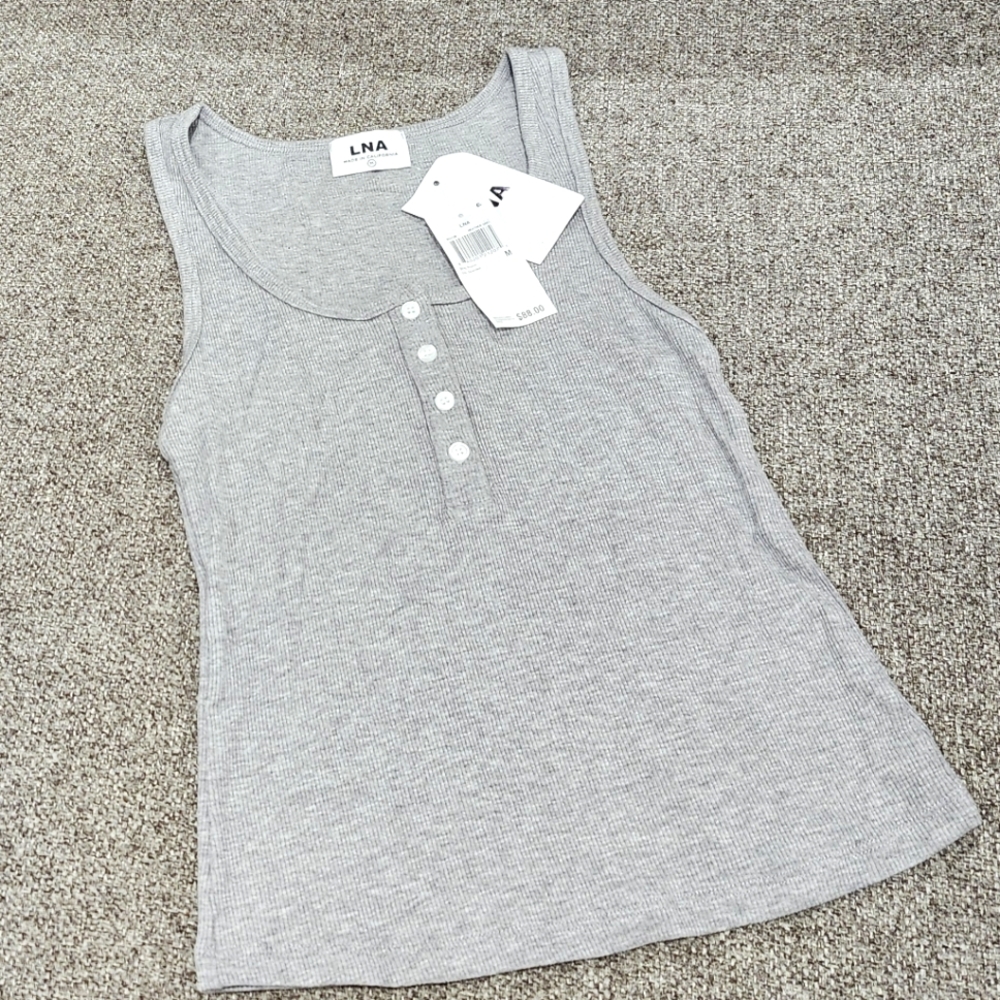 LNA Gray Ribbed Henley Tank Top